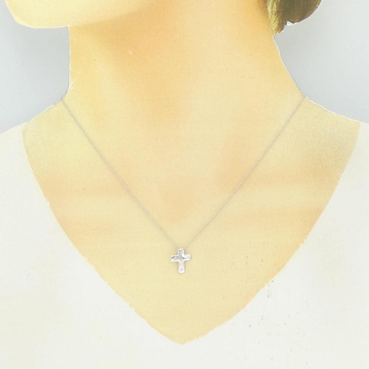 K18WG/750WG クロス ダイヤモンド ネックレス 0.06CT