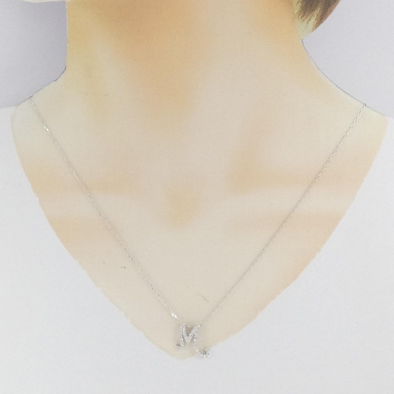 750WG/K18WG イニシャルM ダイヤモンド ネックレス 0.28CT