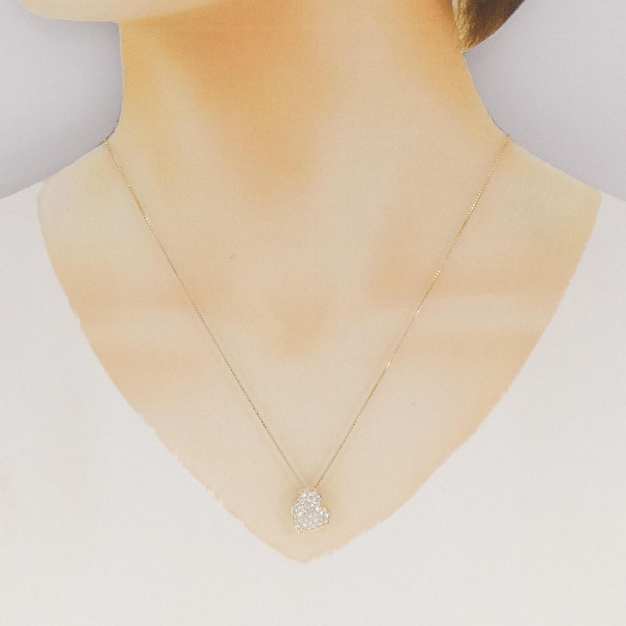 K18YG ハート パヴェ ダイヤモンド ネックレス 0.81CT