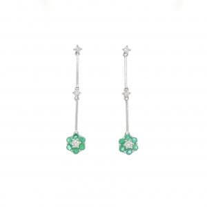 PT900 フラワー エメラルド ピアス 0.32CT