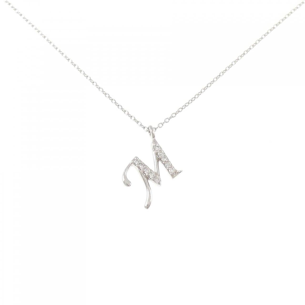 K18WG イニシャルM ダイヤモンド ネックレス 0.06CT
