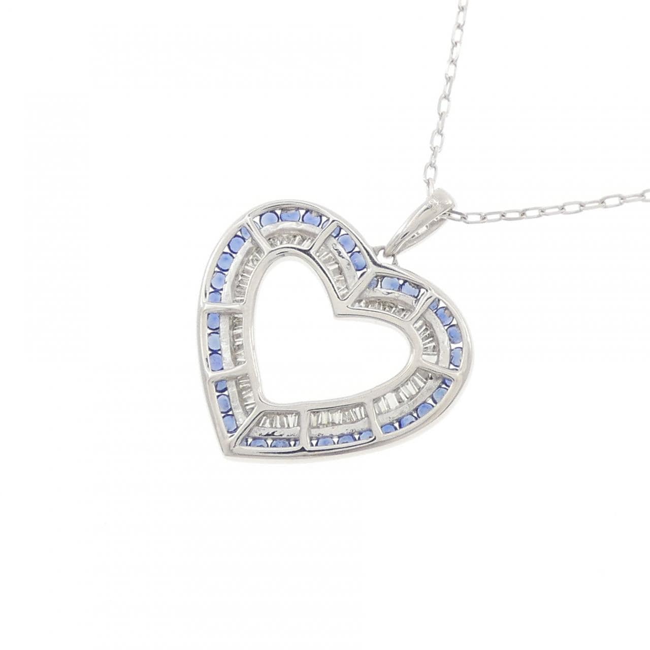 K18WG ハート サファイヤ ネックレス 0.40CT