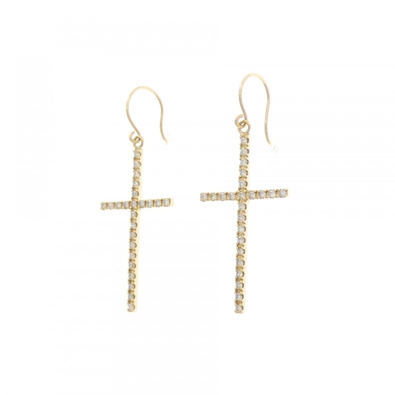 K18YG クロス ダイヤモンド ピアス 0.22CT