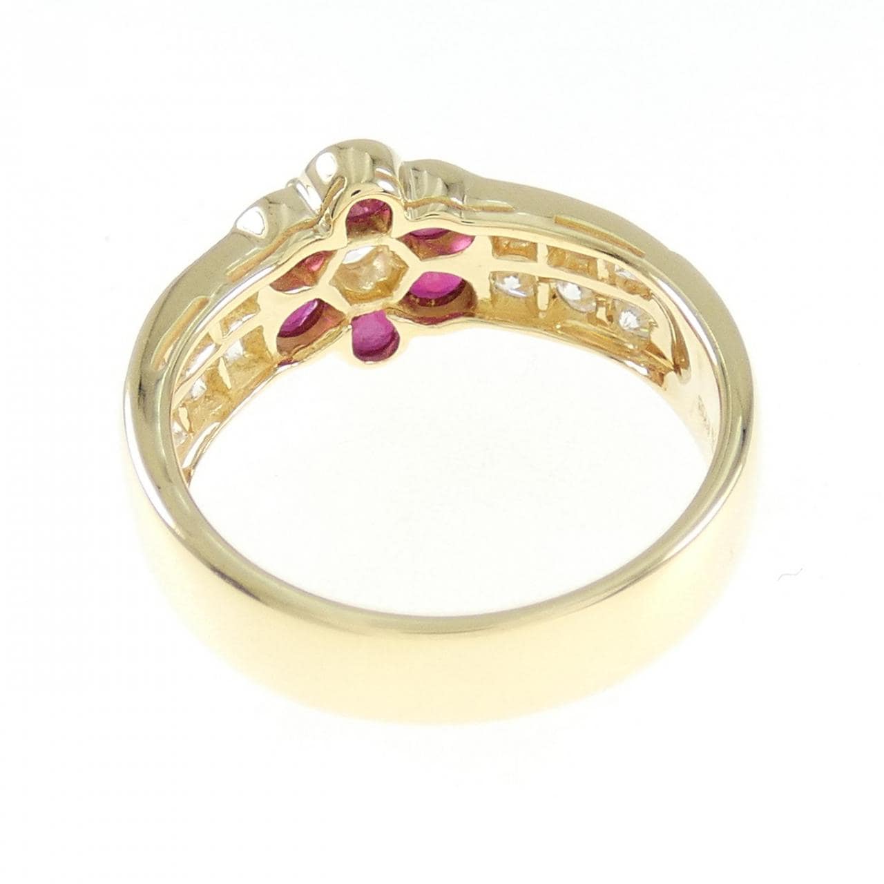 K18YG フラワー ルビー リング 0.85CT