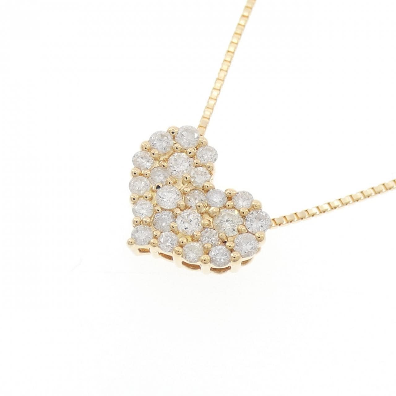 K18YG ハート パヴェ ダイヤモンド ネックレス 0.50CT