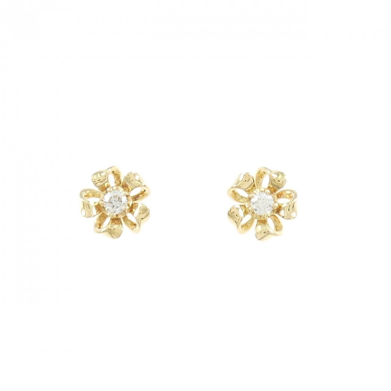K18YG フラワー ダイヤモンド ピアス 0.10CT