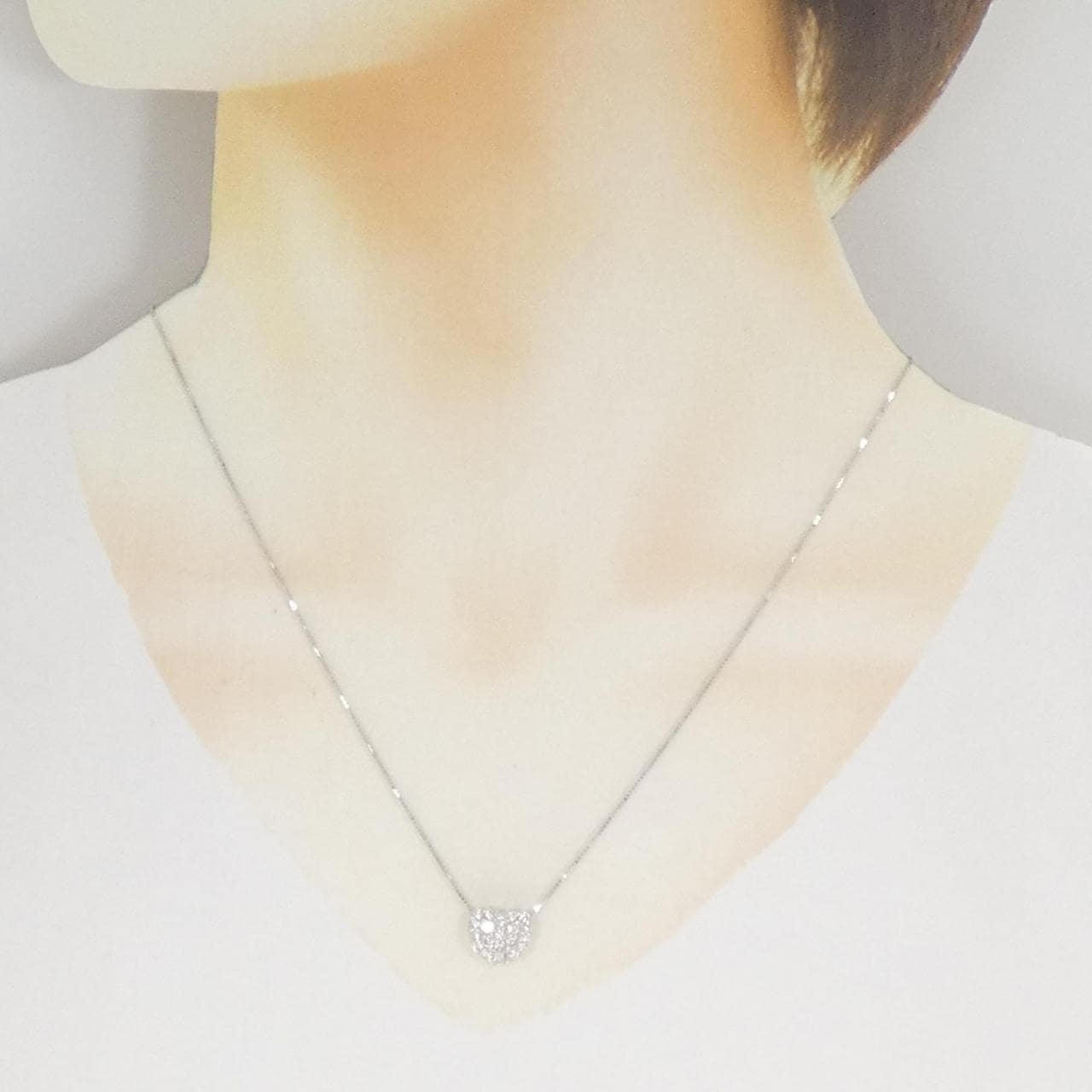 K18WG ハート パヴェ ダイヤモンド ネックレス 0.62CT