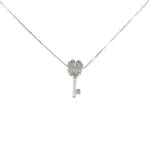 K18WG クローバー×キー ダイヤモンド ネックレス 0.06CT