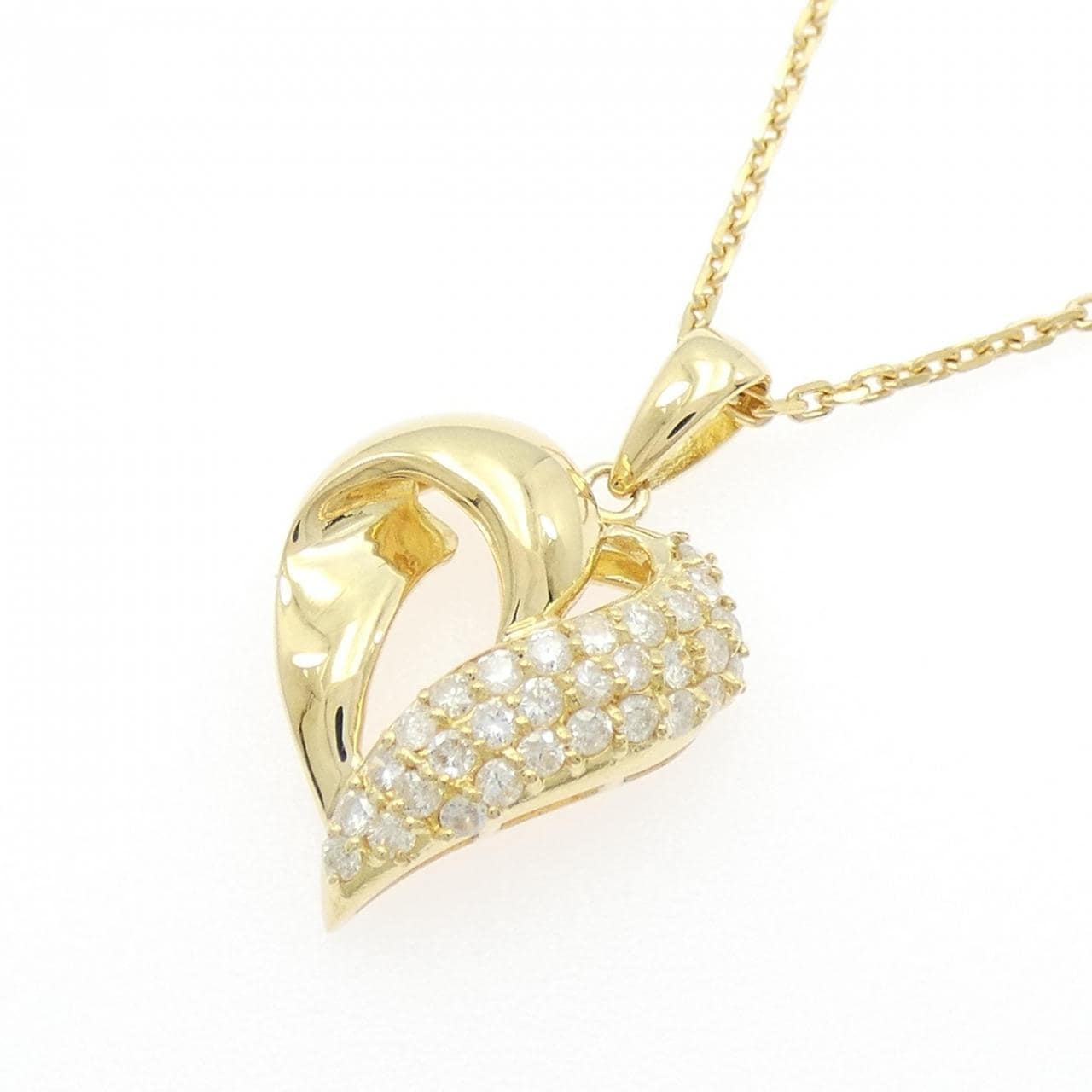K18YG ハート パヴェ ダイヤモンド ネックレス 0.50CT