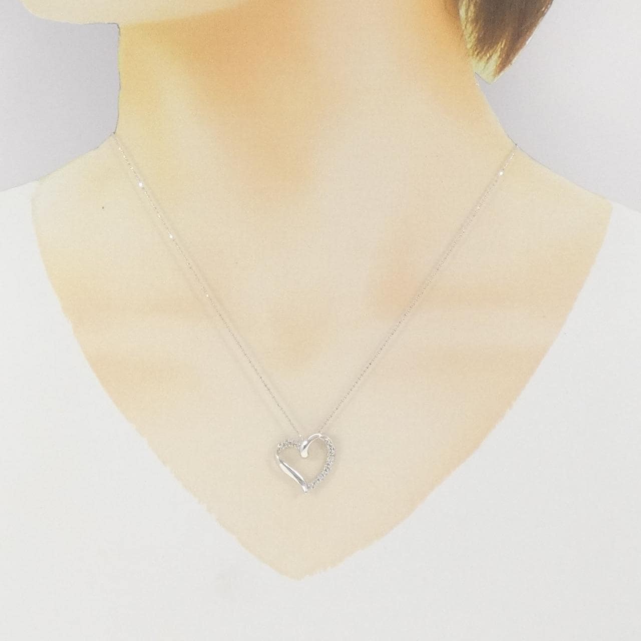 K18WG ハート ダイヤモンド ネックレス 0.11CT
