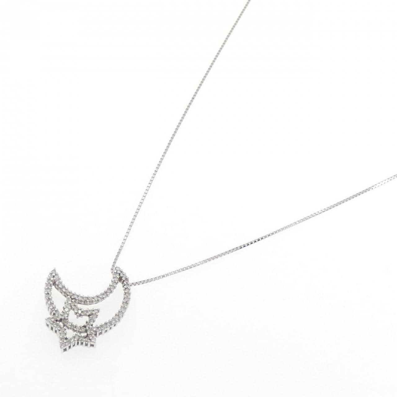 K18WG ムーン×スター ダイヤモンド ネックレス 0.40CT