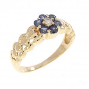 K18YG フラワー サファイヤ リング 0.32CT