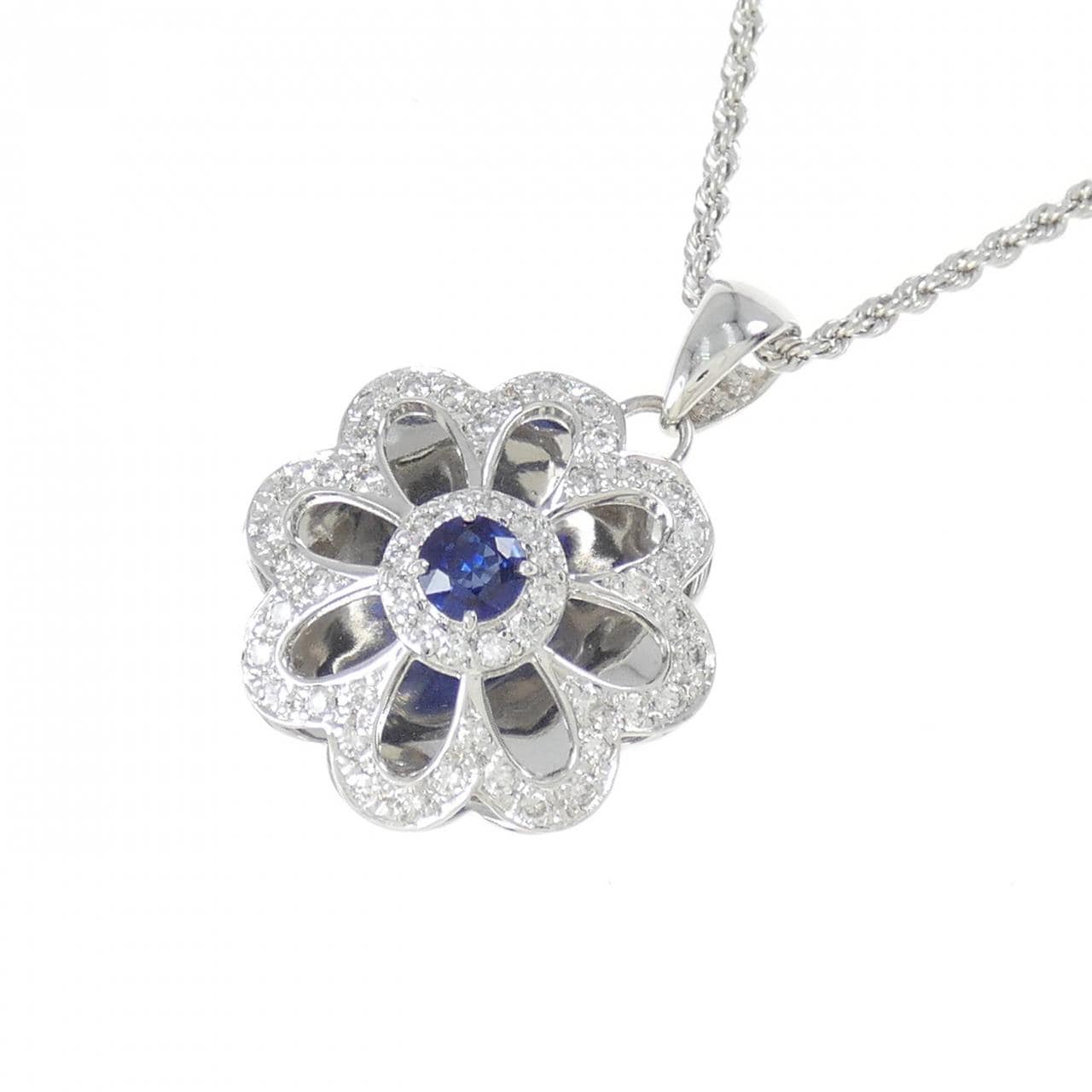 K18WG/750WG Flower Sapphire Necklace 0.37CT