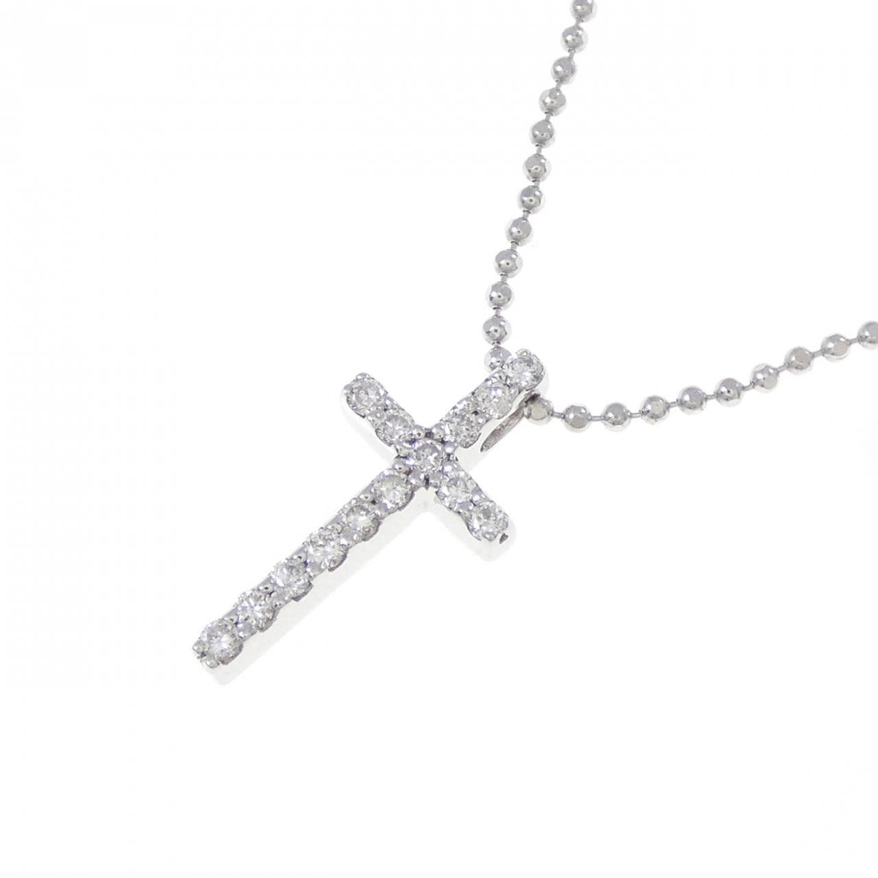 K18WG クロス ダイヤモンド ネックレス 0.12CT