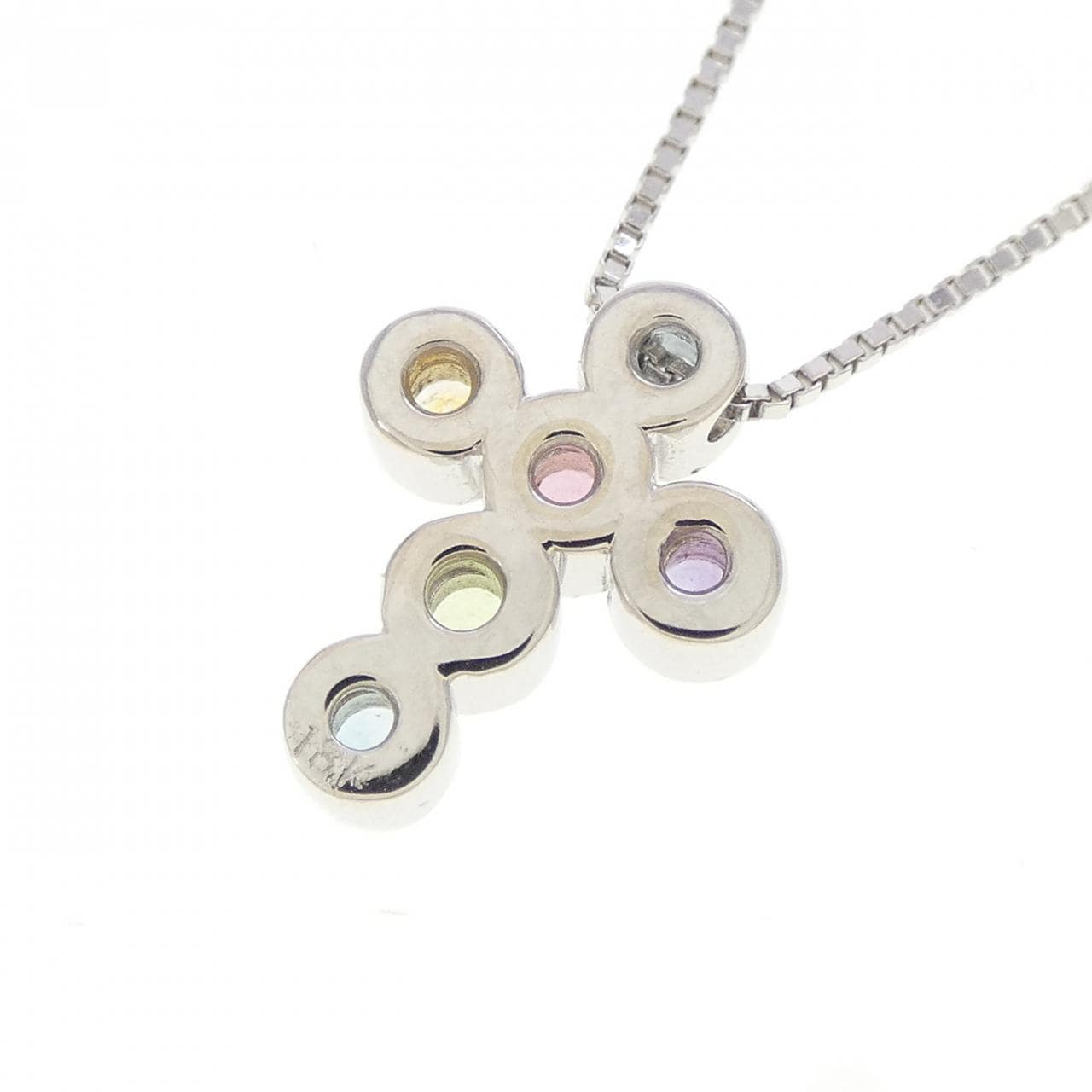 750WG クロス カラーストーン ネックレス