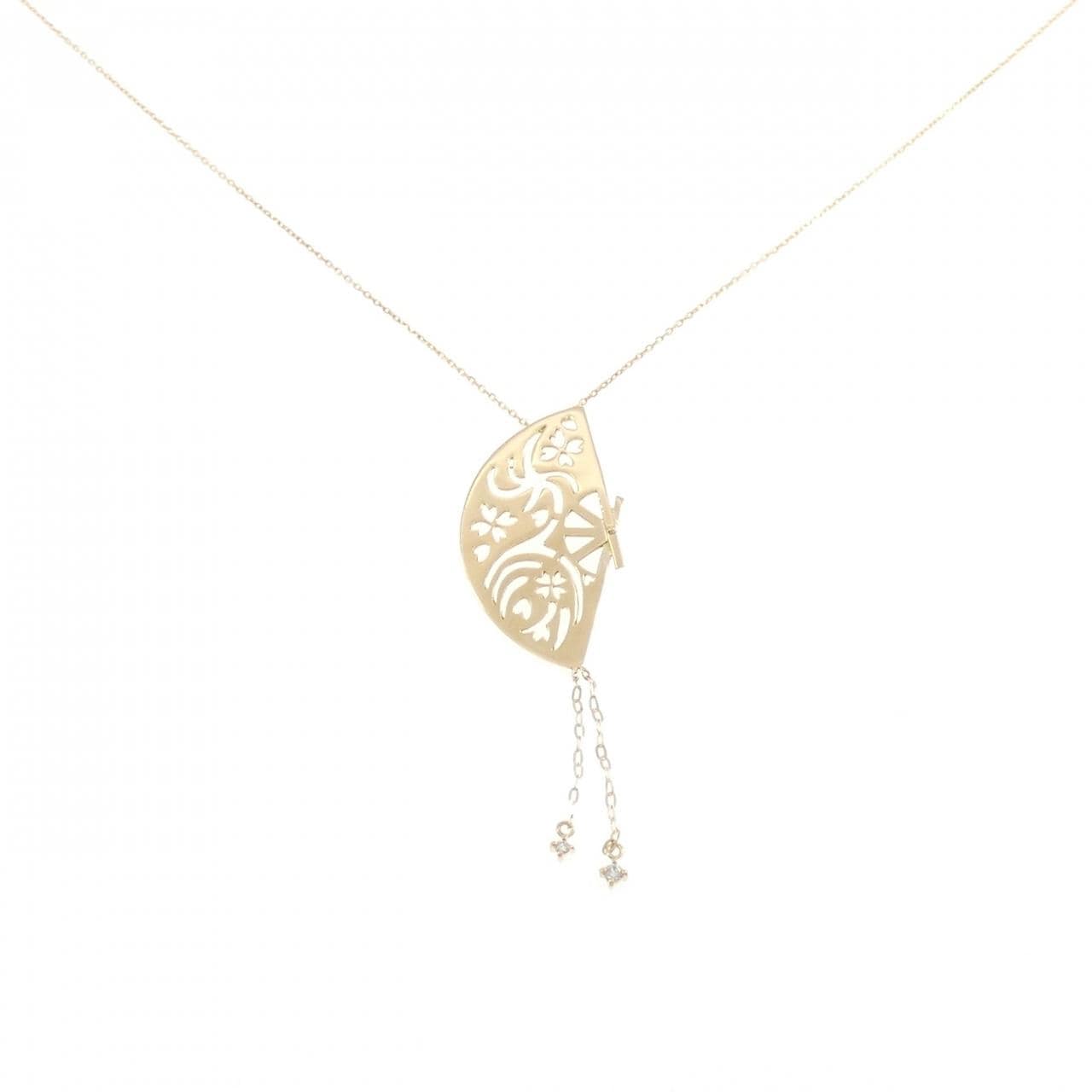 K18YG 扇形鑽石項鍊 0.03克拉