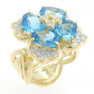 K18YG/K18WG フラワー ブルートパーズ リング 6.67CT