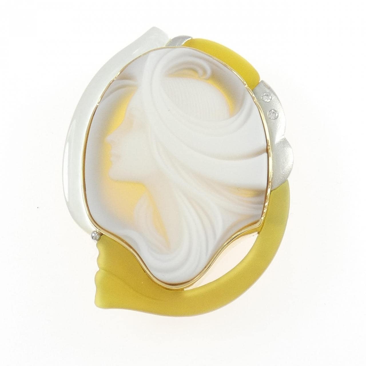 K18YG/PT900 メノウカメオ ブローチ