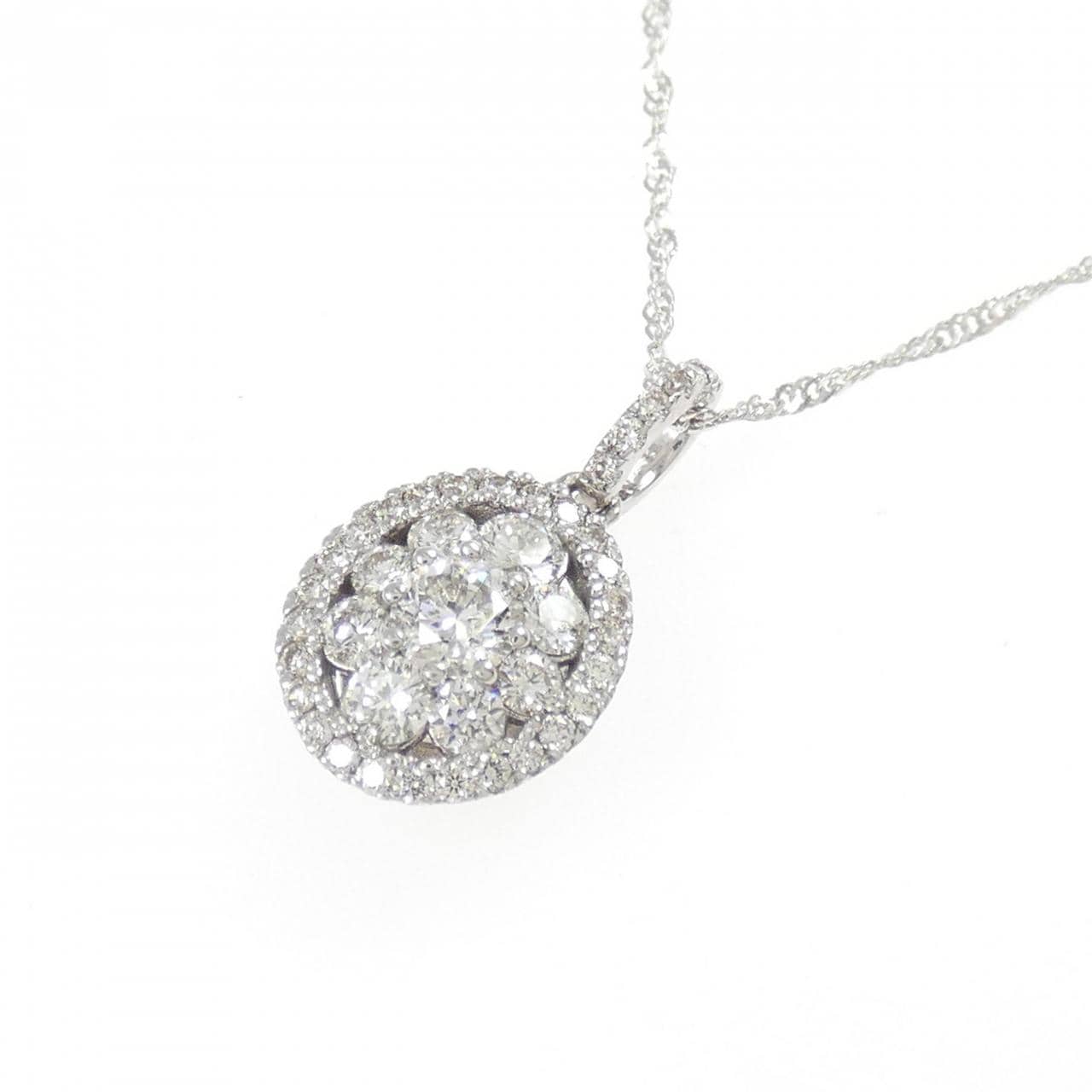 K18WG フラワー ダイヤモンド ネックレス 0.50CT