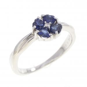 K18WG フラワー×ハート サファイヤ リング 0.45CT