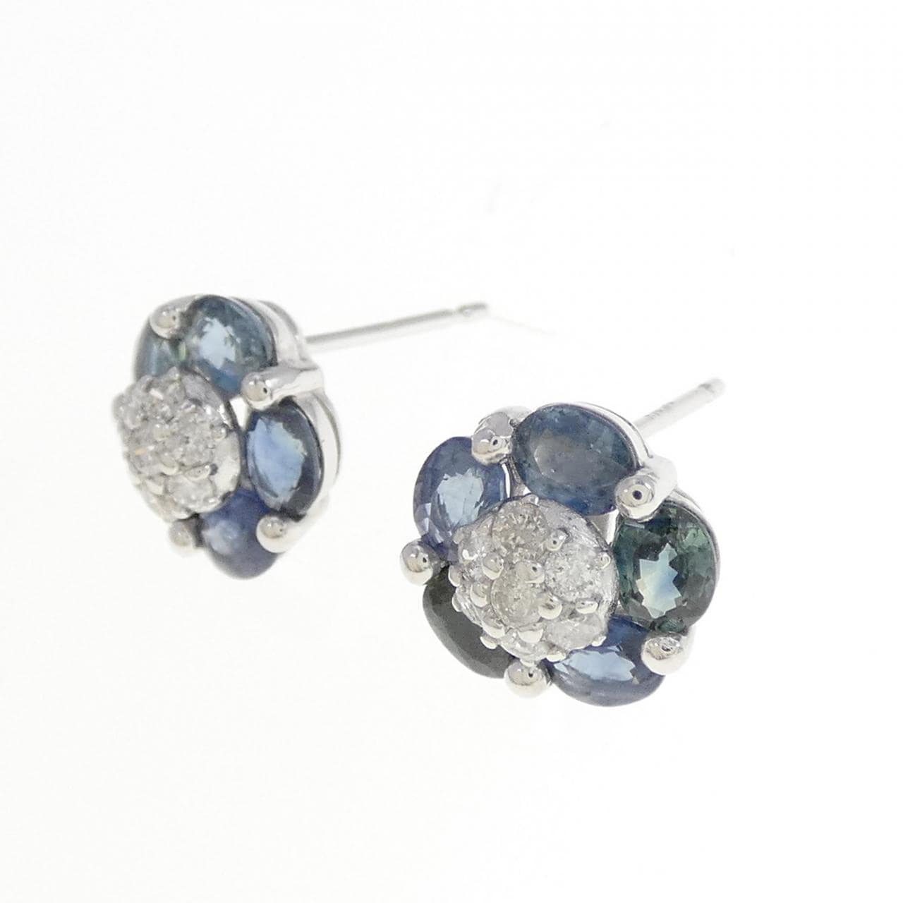 K18WG Flower Sapphire Earrings 2.42CT