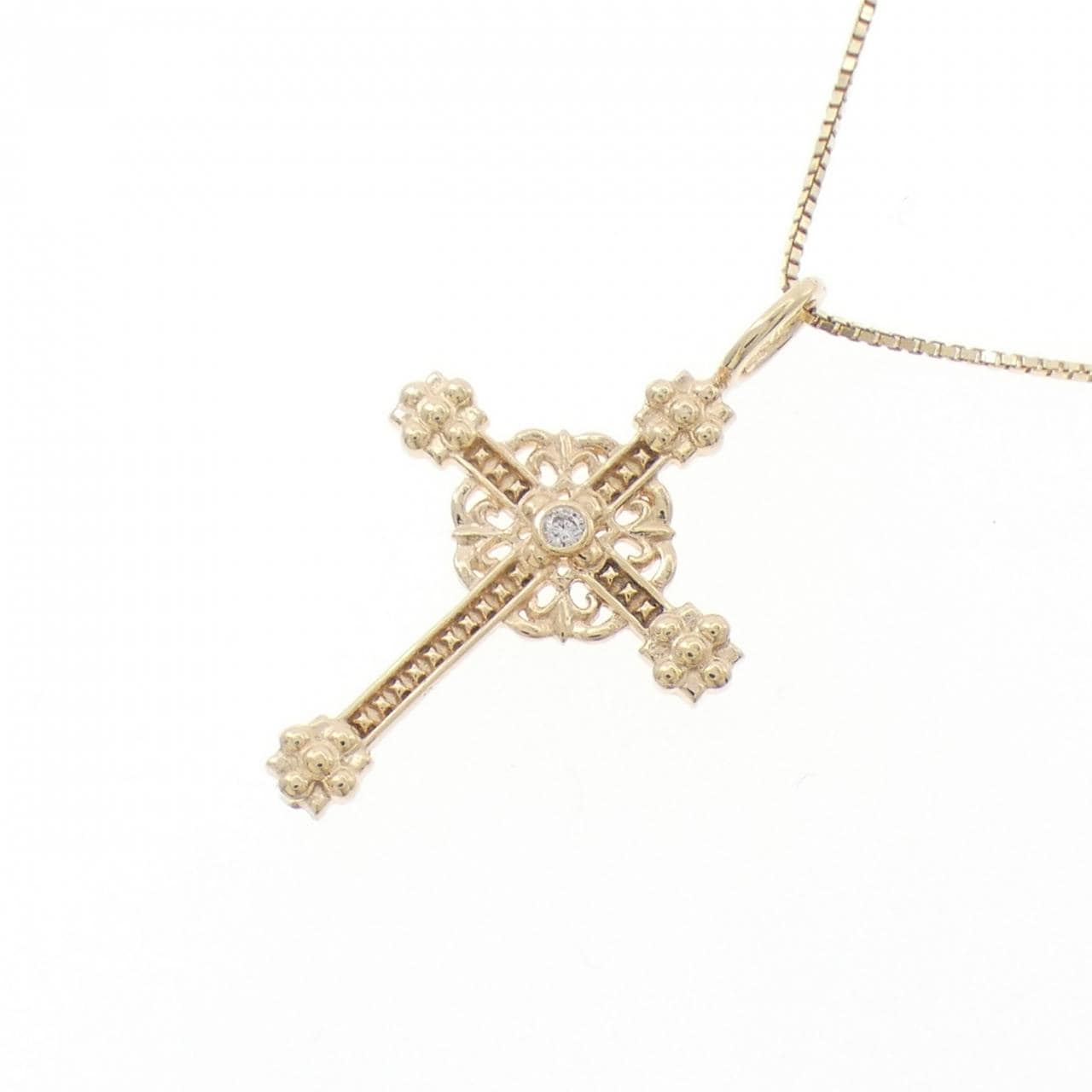 K10YG クロス ダイヤモンド ネックレス 0.01CT