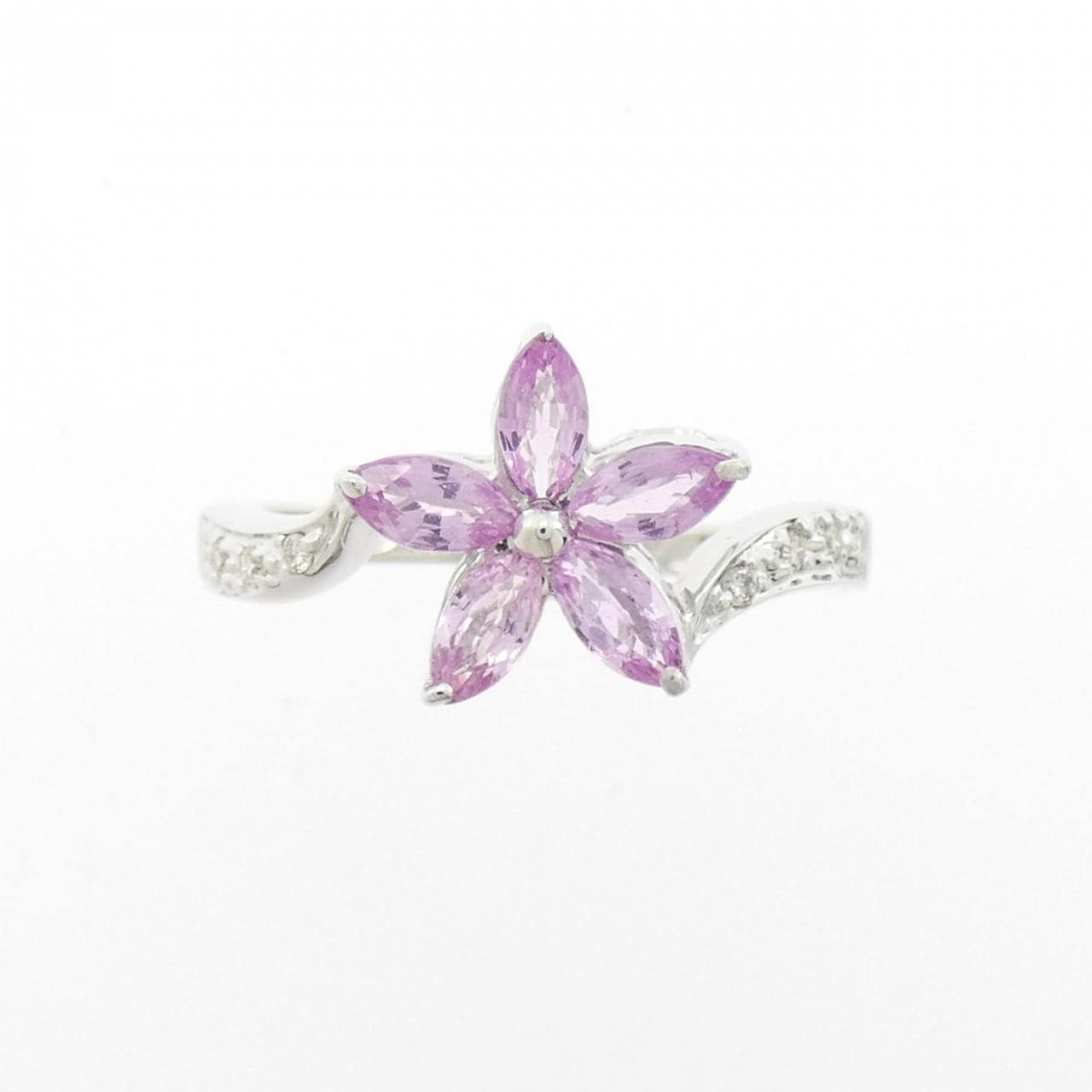 K18WG フラワー サファイヤ リング 0.80CT