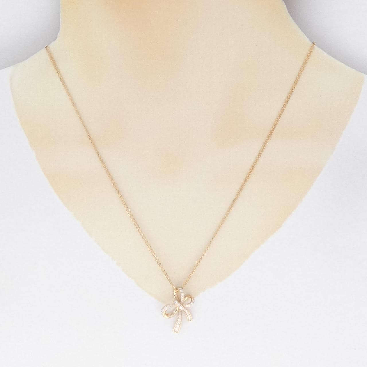 K18PG リボン ダイヤモンド ネックレス 0.43CT