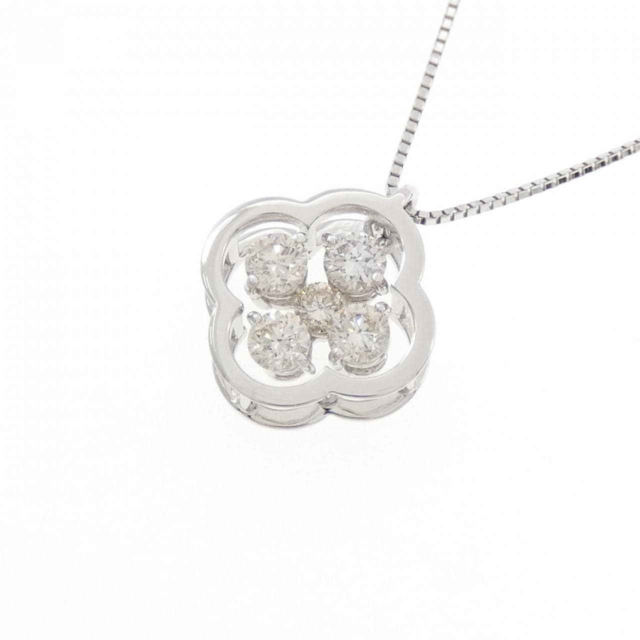K18WG フラワー ダイヤモンド ネックレス 0.50CT
