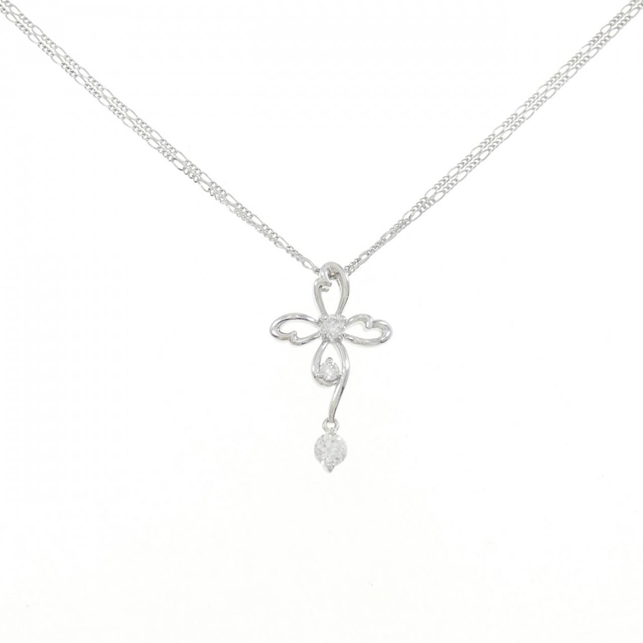 PT/K18WG フラワー ダイヤモンド ネックレス 0.25CT