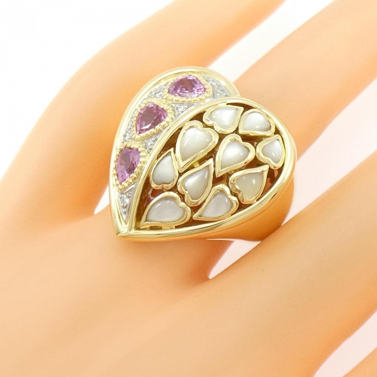 18KYG/PT900 ハート サファイヤ リング 1.73CT