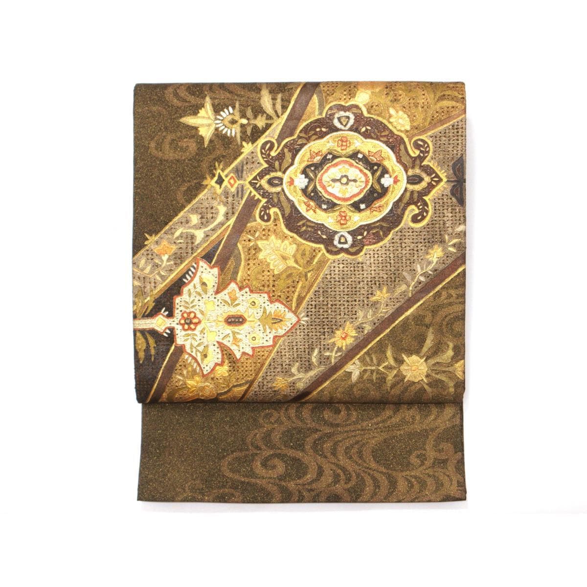 袋帯　染帯　刺繍入り　金彩加工