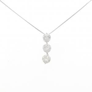K18WG スリーストーン ダイヤモンド ネックレス 1.00CT