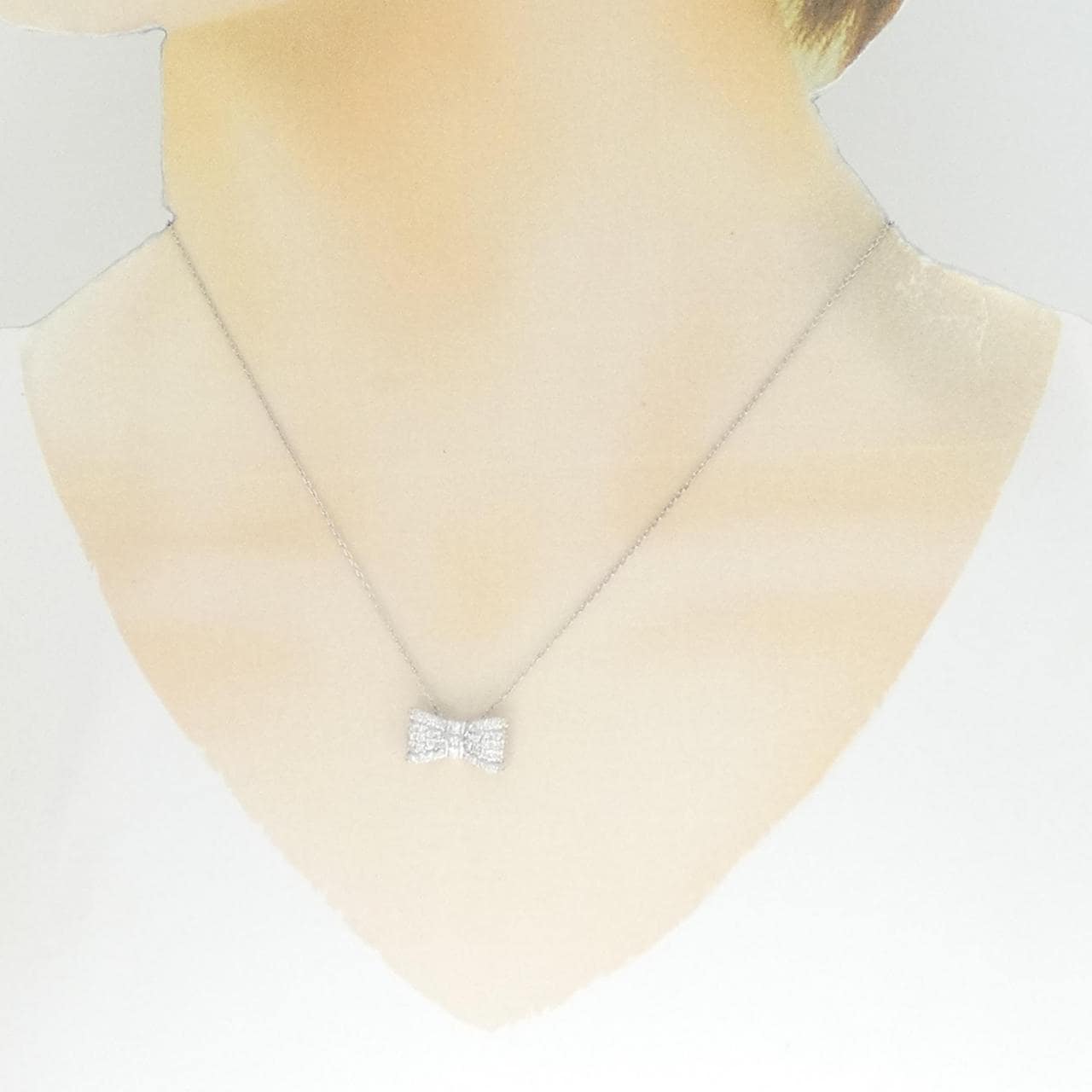 K18WG リボン ダイヤモンド ネックレス 0.60CT