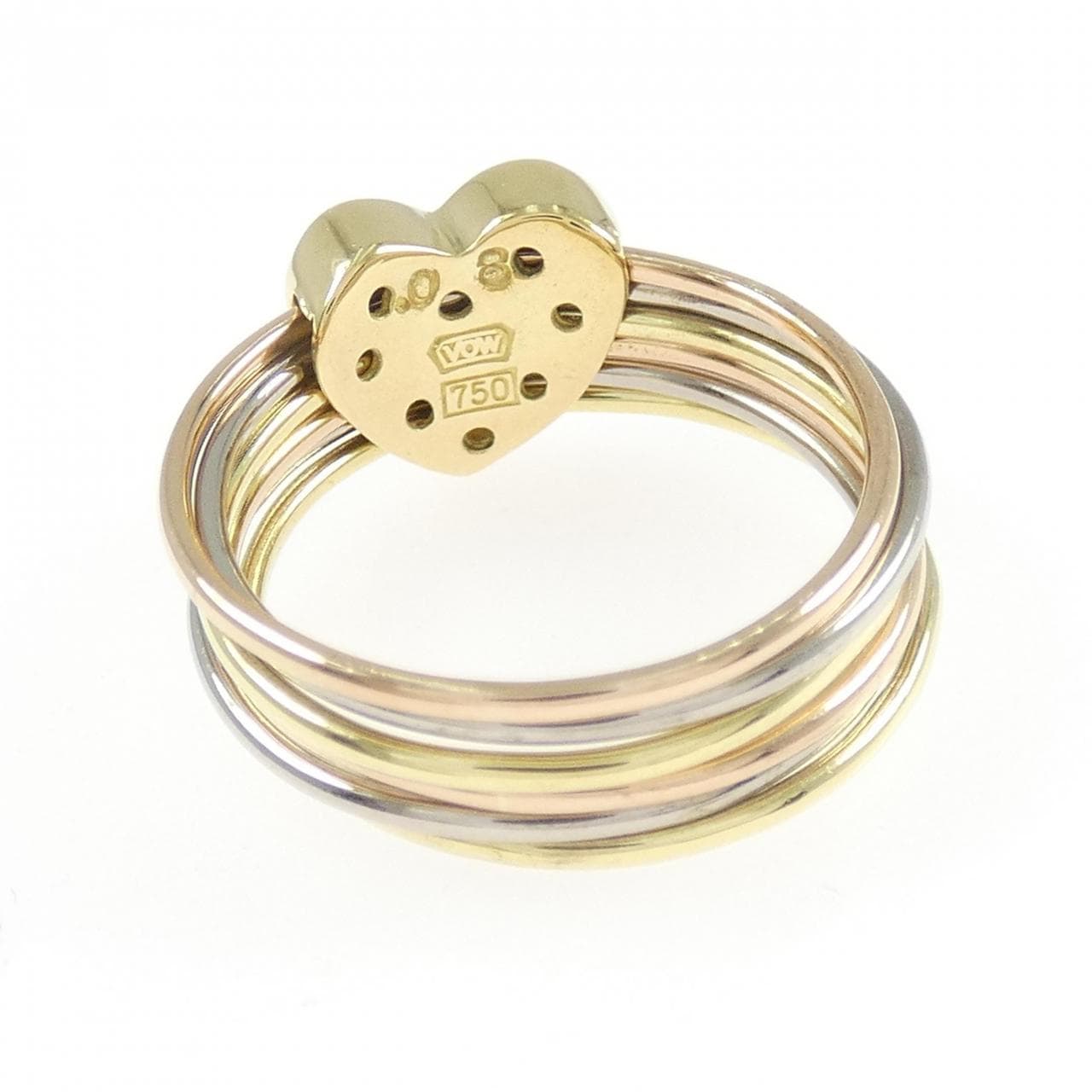 K18スリーカラー ハート ダイヤモンド リング 0.08CT