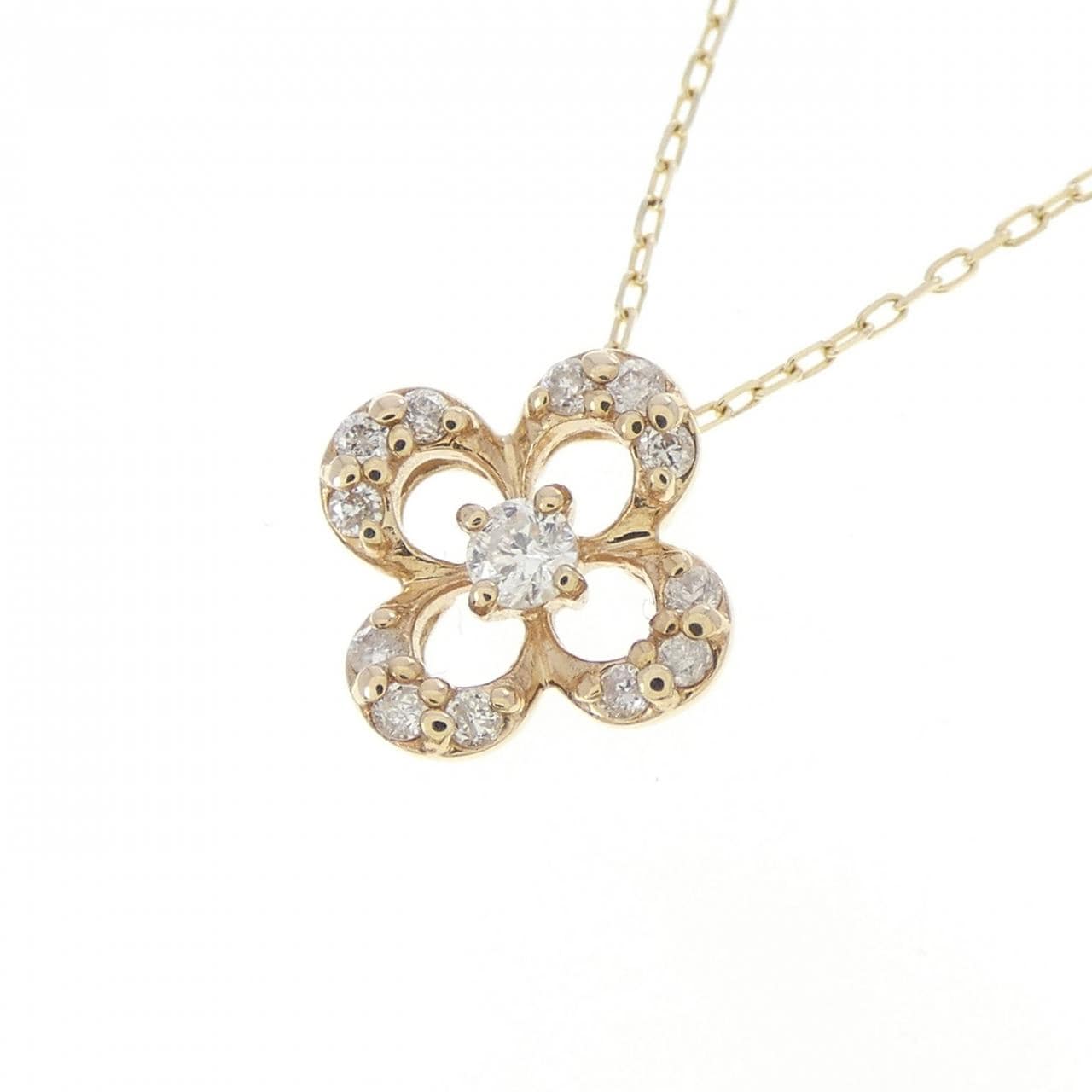 K10YG フラワー ダイヤモンド ネックレス 0.10CT