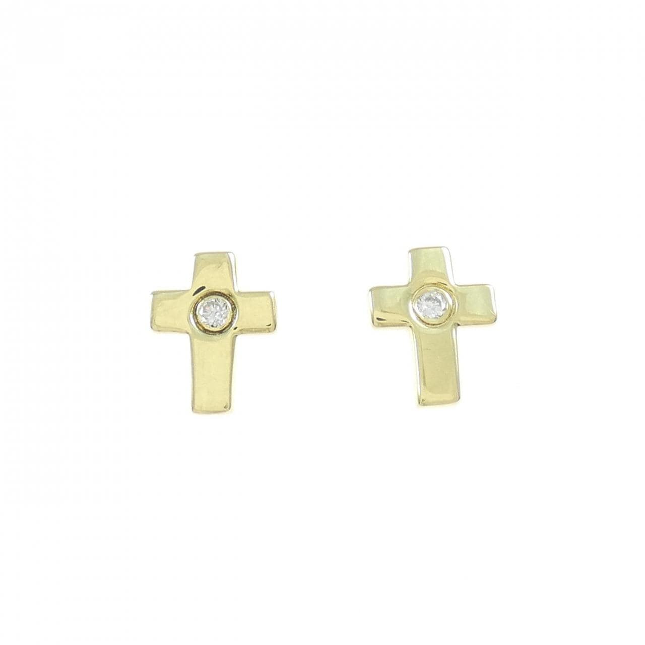 K18YG 十字架鑽石耳環 0.04CT