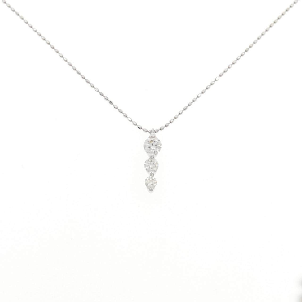 K18WG スリーストーン ダイヤモンド ネックレス 0.30CT