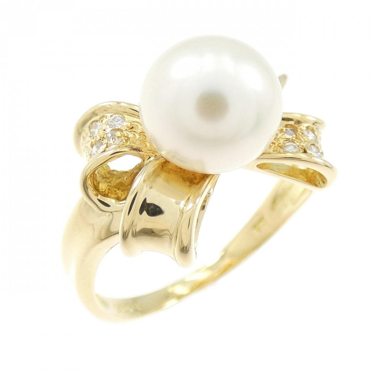 K18YG リボン アコヤパール リング 7.6mm