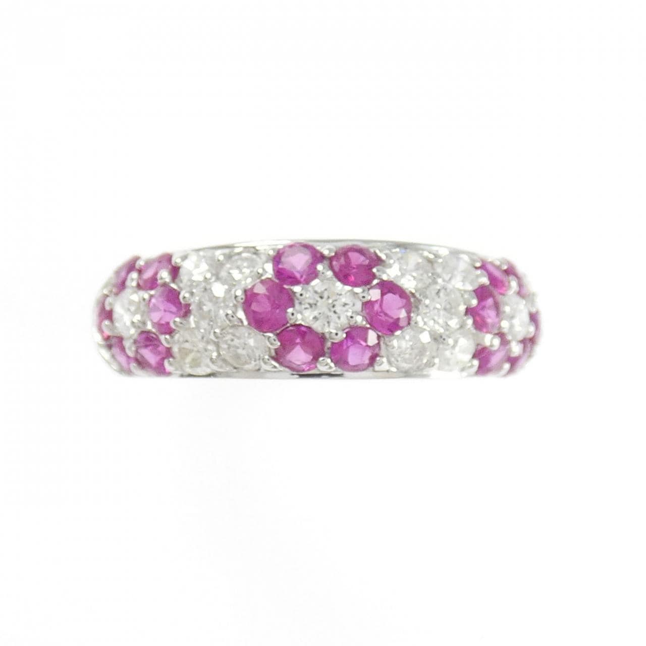 K18WG フラワー ルビー リング 0.78CT