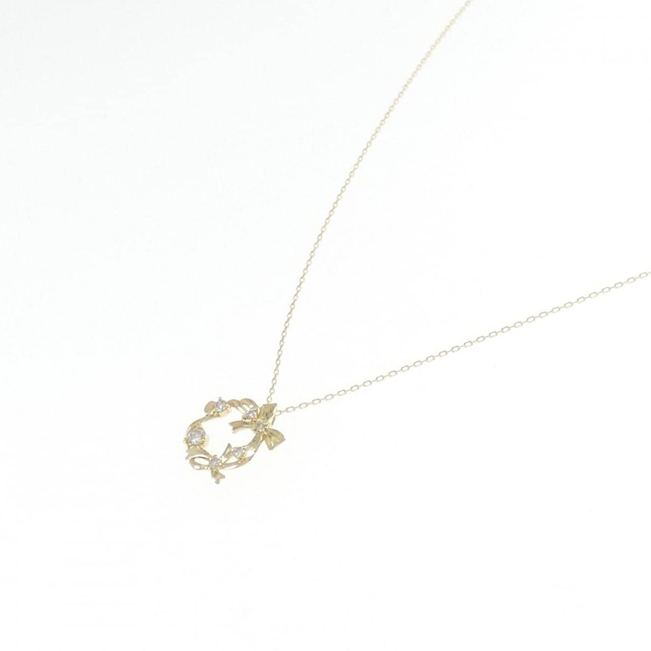 [BRAND NEW] K18YG Ribbon Diamond Necklace 0.10CT