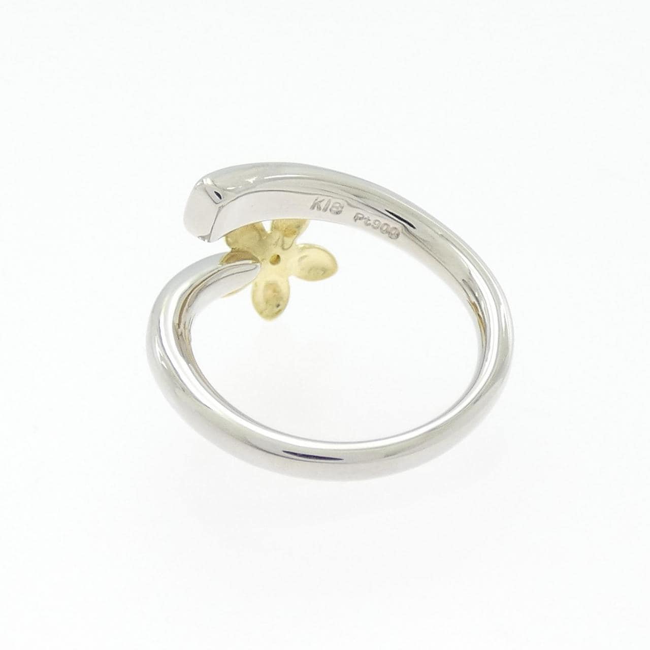 PT900/K18YG フラワー ダイヤモンド ピンキーリング 0.06CT