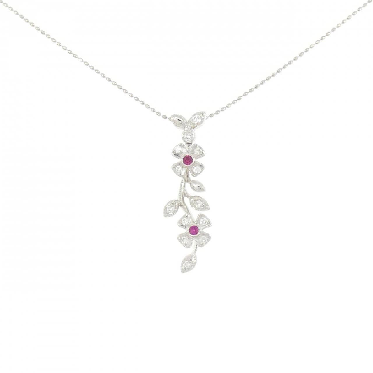 PT900/PT850 フラワー ルビー ネックレス 0.05CT