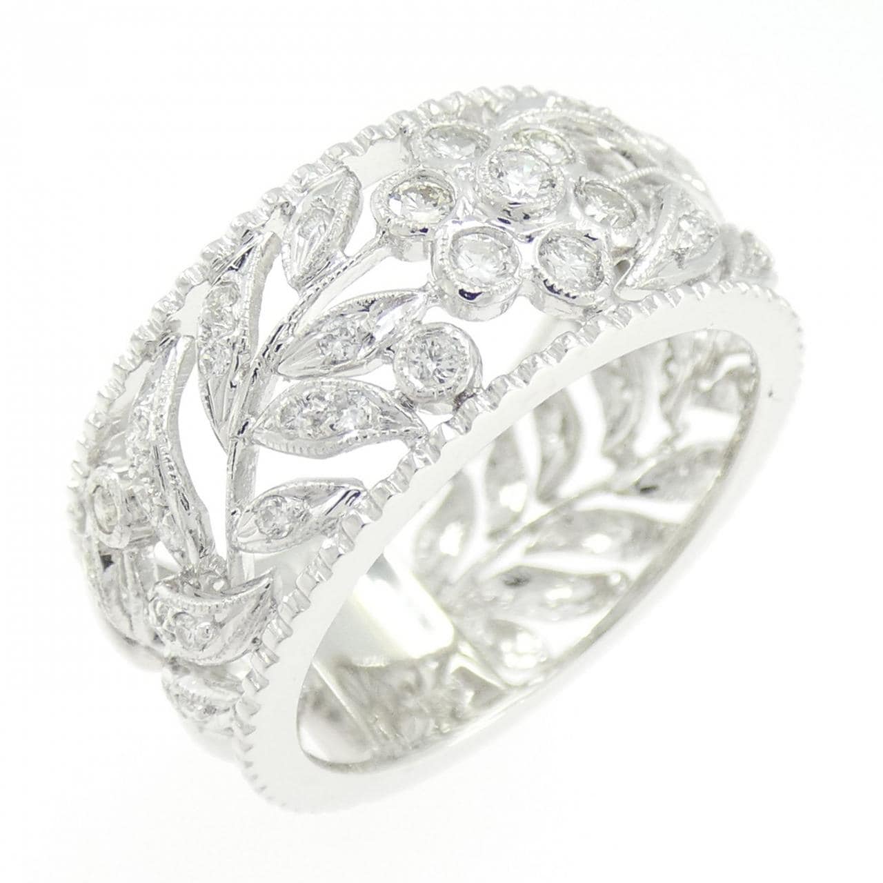 K18WG フラワー ダイヤモンド リング 0.44CT