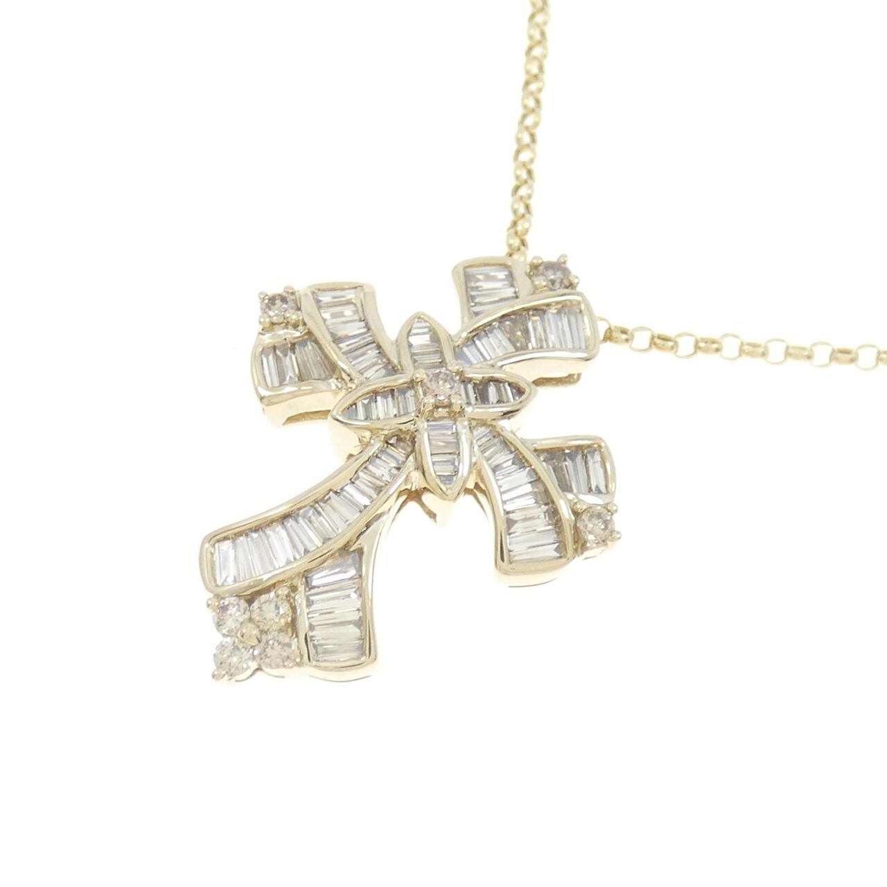 K18YG クロス ダイヤモンド ネックレス 0.90CT