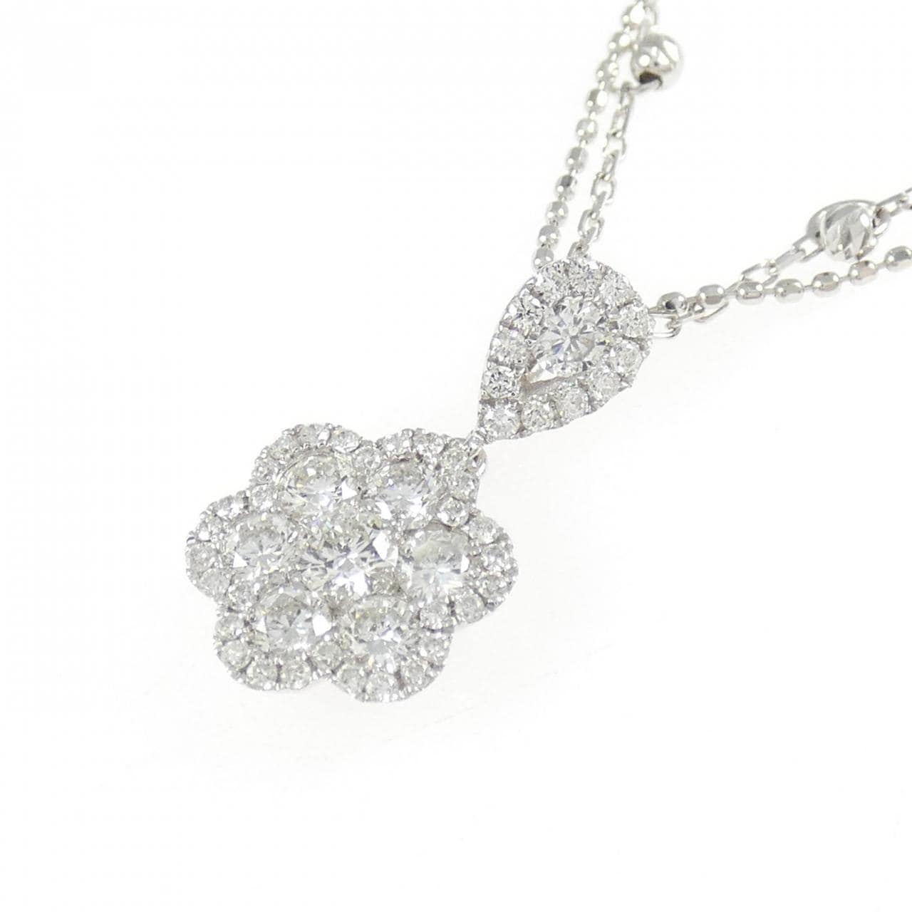 K18WG フラワー ダイヤモンド ネックレス 0.73CT