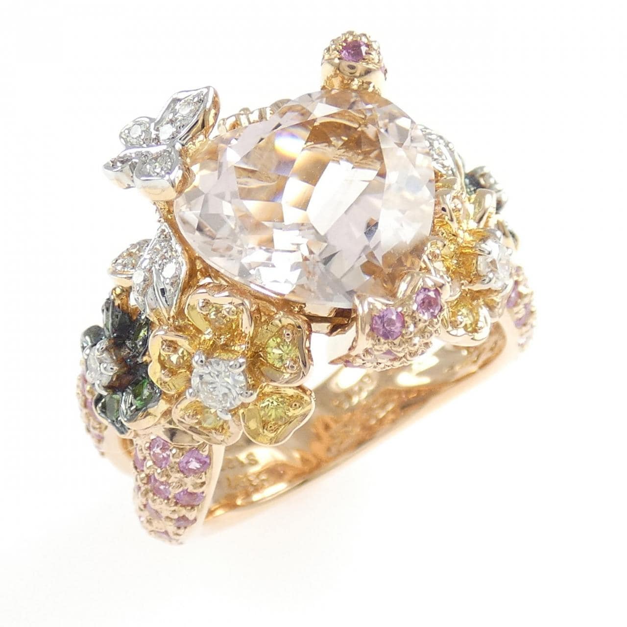 750フォーカラー ハート×フラワー×バタフライ ベリル リング 3.97CT