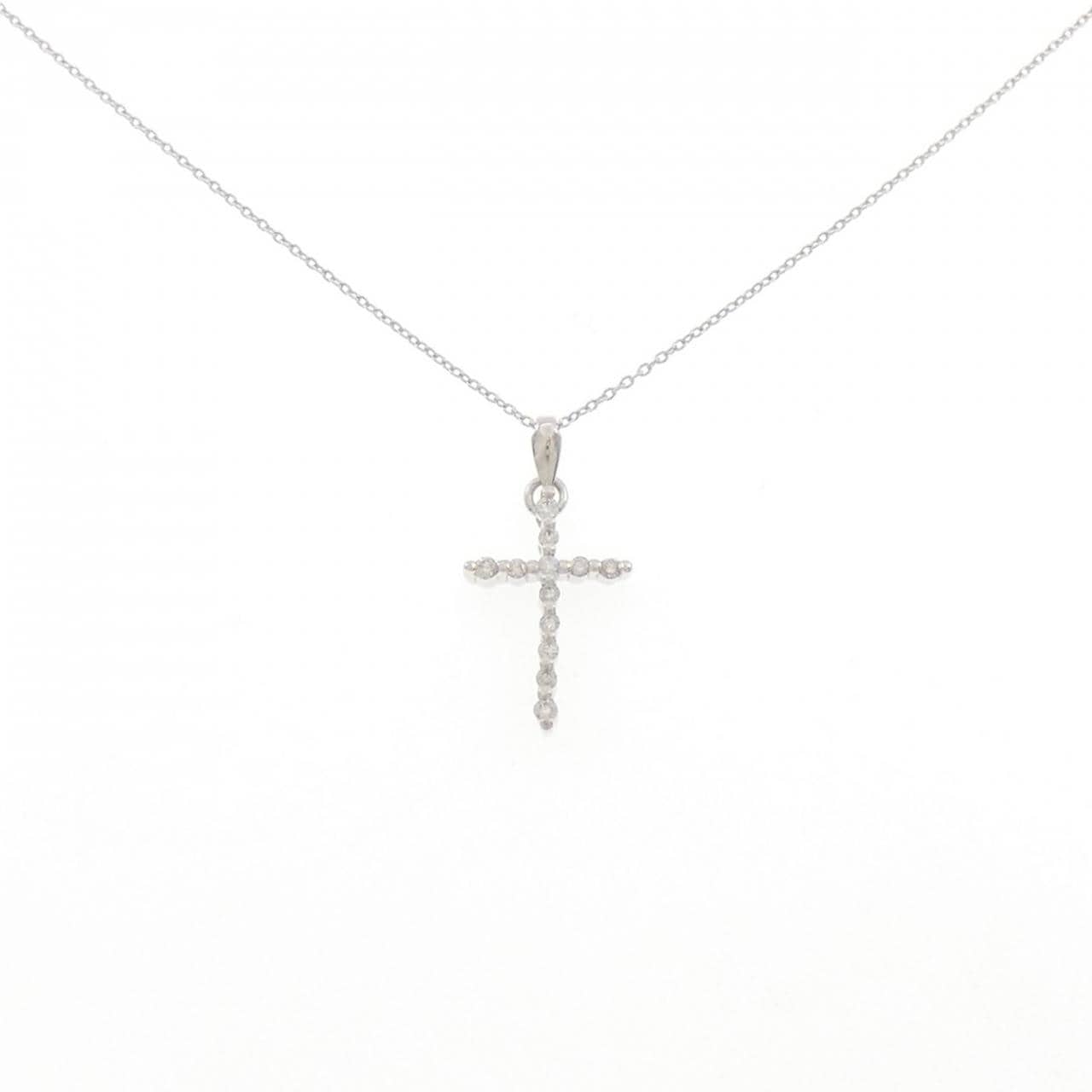 K18WG クロス ダイヤモンド ネックレス 0.20CT