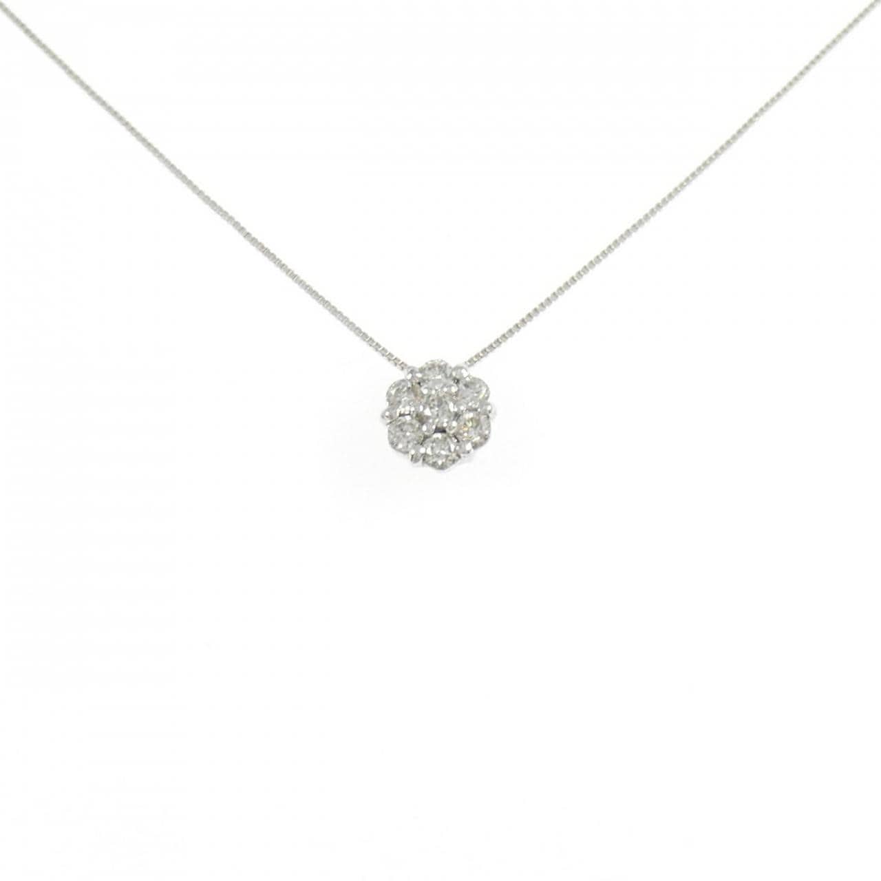K18WG フラワー ダイヤモンド ネックレス 0.20CT