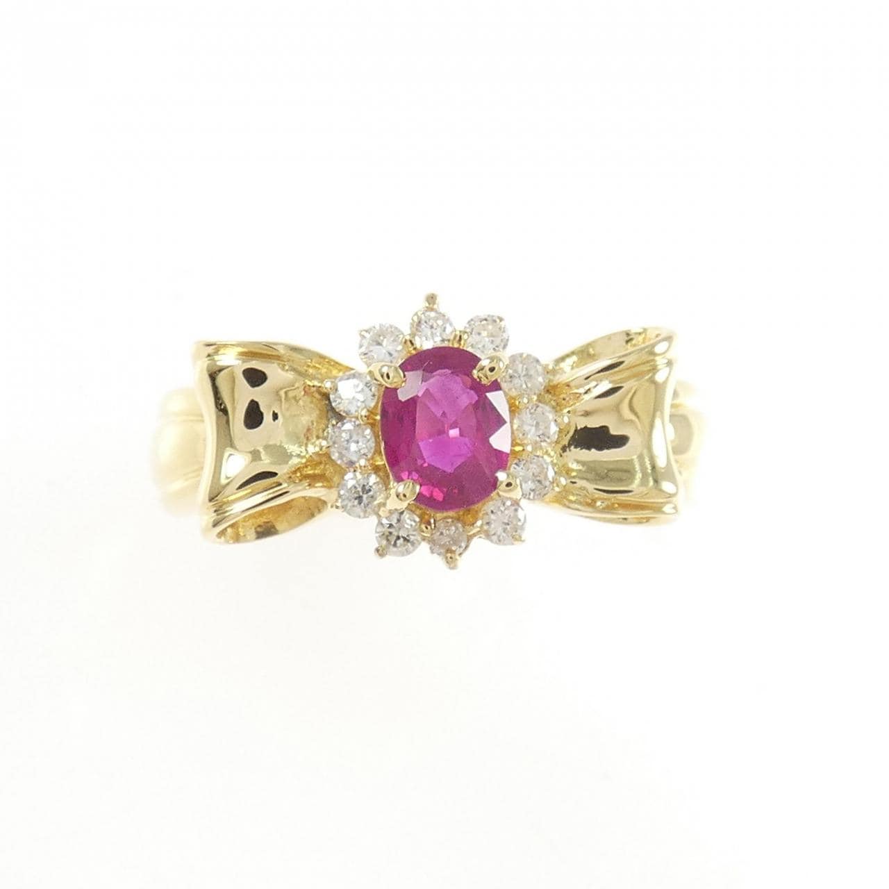 K18YG リボン ルビー リング 0.40CT